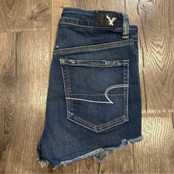 American Eagle Jeans Super Hi-Rise Shortie Womens Denim Raw Hem Zippers Shorts 6 - Picture 12 of 13